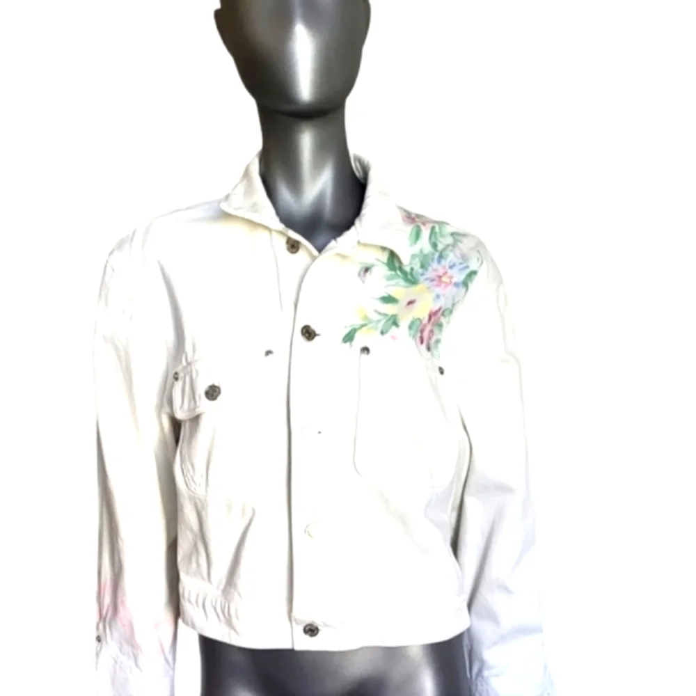 360. Polo Ralph Lauren Painted White Denim Jean Jacket - Size Large - Picture 2 of 7